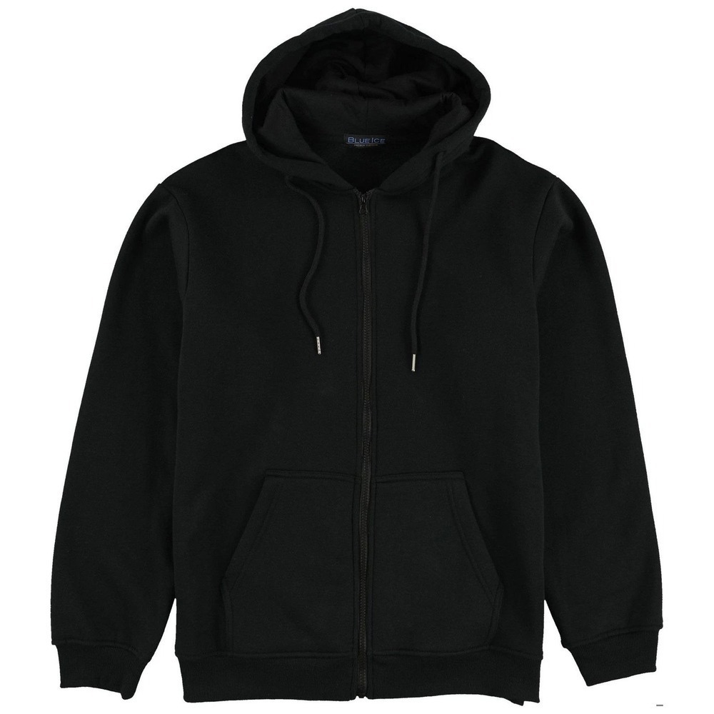 NWT Blue Ice Men's 2XL Black Full Zip Hoodie Cotton Polyester Fleece Sweatshirt
